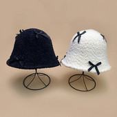Bow Solid Cute Bucket Cepures Kokvilnas Siltas Jaunas Sieviešu Modes Rudens un Ziemas Granulēts Samts Korejiešu Ērti Daudzpusīgi Eleganti