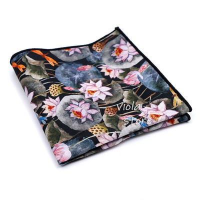 Top új virágos kamélia rózsa lótusz 100% pamut Hankie 23 cm férfi esküvői parti napi öltöny négyzet alakú ajándék szmoking nyakkendő kiegészítő