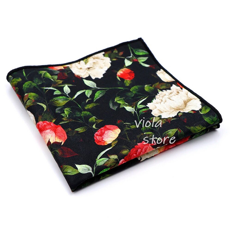 Top új virágos kamélia rózsa lótusz 100% pamut Hankie 23 cm férfi esküvői parti napi öltöny négyzet alakú ajándék szmoking nyakkendő kiegészítő