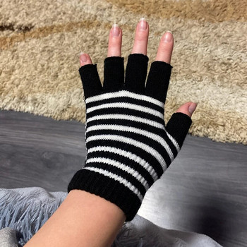 1 чифт унисекс черни ивици с половин пръст ръкавици без пръсти за жени Вълнени плетени памучни ръкавици за китката Зимни топли мъжки тренировъчни ръкавици