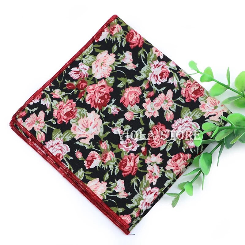 Cvjetni crtani rupčić 100% pamuk maramica 23 cm Žene Muškarci Svadbena zabava Ružičasto Zeleni džepni kvadrat Poklon odijelo Dodatak za leptir mašnu