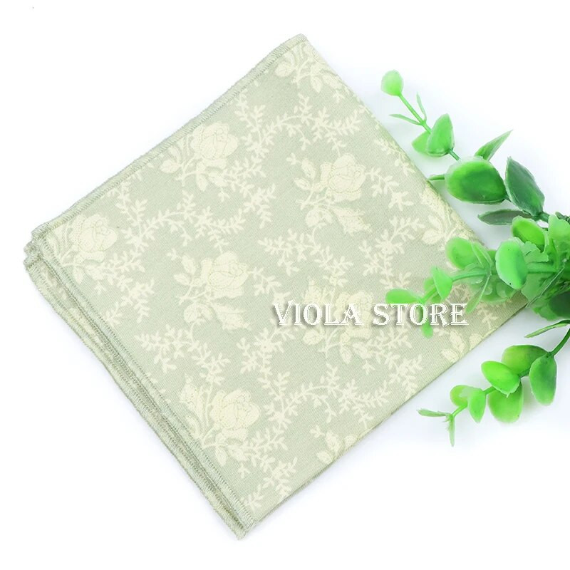 Cvjetni crtani rupčić 100% pamuk maramica 23 cm Žene Muškarci Svadbena zabava Ružičasto Zeleni džepni kvadrat Poklon odijelo Dodatak za leptir mašnu