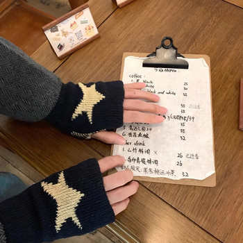 Пънк Y2K звезда плетени вълнени ръкавици мода мъже жени пентаграма половин пръст топли меки ръкавици с пет заострени звезди ръкавици без пръсти