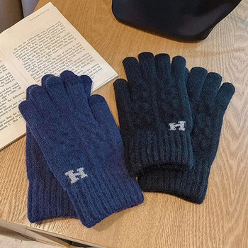 Есен Зима Мъжки плетени ръкавици Сензорен екран Висококачествени вълнени едноцветни ръкавици Мъжки ръкавици с ръкавици Топли ръкавици за езда Шофьорски поларени ръкавици