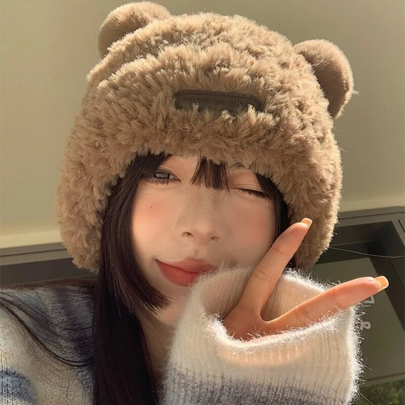 Nove slatke male medvjeđe uši, plišane, pletene kape, jesenske i zimske, tople, svestrane, mekane, modne, muške, ženske, studentske, solarno pismo