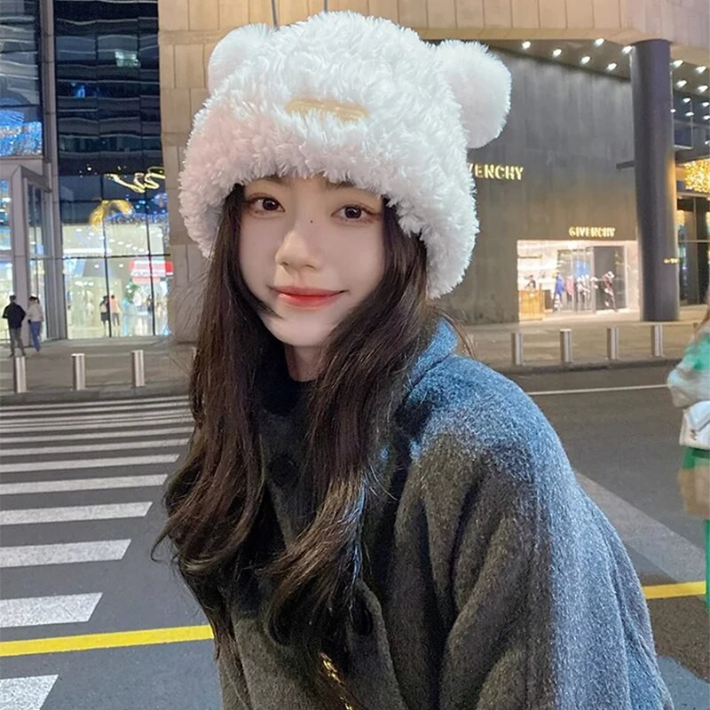 Nove slatke male medvjeđe uši, plišane, pletene kape, jesenske i zimske, tople, svestrane, mekane, modne, muške, ženske, studentske, solarno pismo