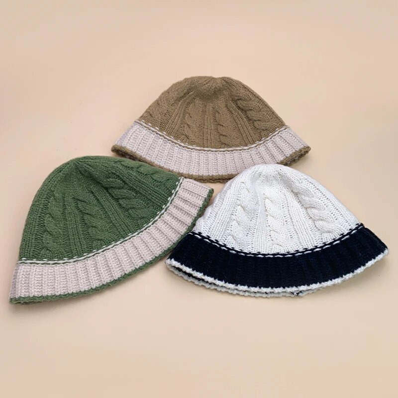 Kontrasztos színek Gyapjú Vödörsapkák Őszi és Téli Új Női Férfi Sokoldalú Meleg Divat Pamut Kényelmes Egyszerű Elegáns