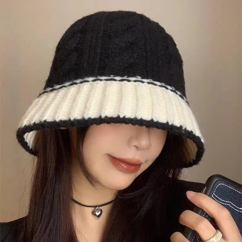 Kontrasztos színek Gyapjú Vödörsapkák Őszi és Téli Új Női Férfi Sokoldalú Meleg Divat Pamut Kényelmes Egyszerű Elegáns
