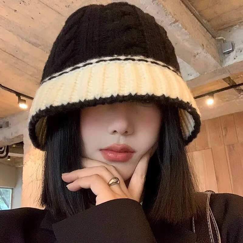 Kontrasztos színek Gyapjú Vödörsapkák Őszi és Téli Új Női Férfi Sokoldalú Meleg Divat Pamut Kényelmes Egyszerű Elegáns