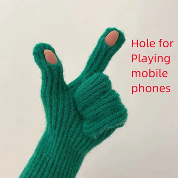 Нови ръкавици със сензорен екран за игра на телефон Дамски зимни удебелени топли плетени еластични ръкавици Пълен пръст Ръкавици за ски на открито Y2K
