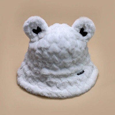 Aranyos kis medvefülek plüss vödörsapkák új női férfi őszi és téli divat puha és kényelmes sokoldalú, meleg napelemes édes