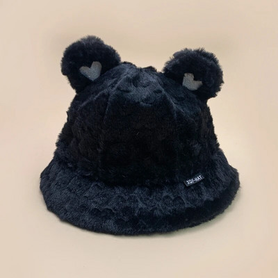 Aranyos kis medvefülek plüss vödörsapkák új női férfi őszi és téli divat puha és kényelmes sokoldalú, meleg napelemes édes