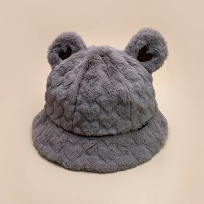 Aranyos kis medvefülek plüss vödörsapkák új női férfi őszi és téli divat puha és kényelmes sokoldalú, meleg napelemes édes
