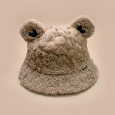 Aranyos kis medvefülek plüss vödörsapkák új női férfi őszi és téli divat puha és kényelmes sokoldalú, meleg napelemes édes