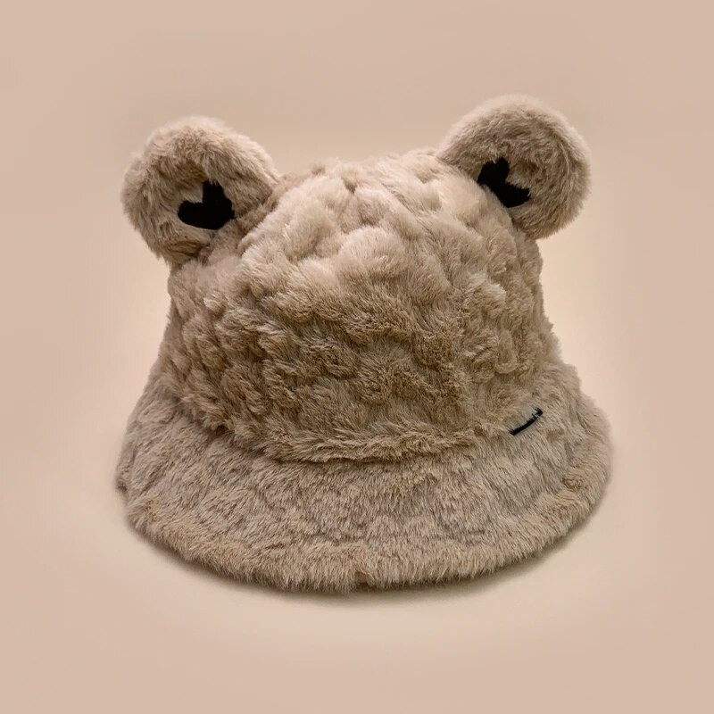 Aranyos kis medvefülek plüss vödörsapkák új női férfi őszi és téli divat puha és kényelmes sokoldalú, meleg napelemes édes