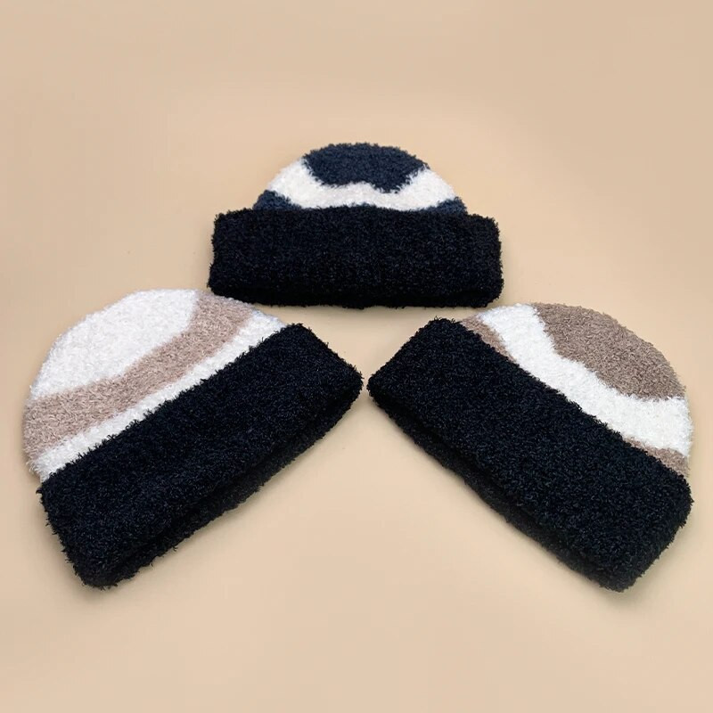 Prugaste berberske pletene kape od flisa Svestrane muške žene Tople nove udobne korejske modne jesenske i zimske boje