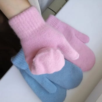 1 ζεύγος Γυναικείες Χειμερινές Διατηρήσεις Ζεστές Λούτρινα γάντια Ελαστικότητα Μαλακά Γάντια Ολόκληρα Δάχτυλα Απομίμηση Γούνας Κουνελιού Πλεκτά Γάντια μόδας για κορίτσια
