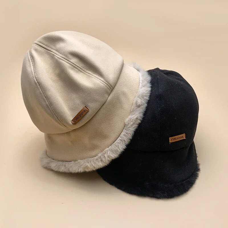 Új meleg divat pamut vödörsapkák női kétoldalas plüss betűs címke őszi és télen sokoldalú elegáns, vastagodó napelem