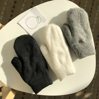 Γάντια για μαλλιά κουνελιού διπλής στρώσης γυναικεία χειμερινή κορεατική έκδοση μονόχρωμου όλα τα δάχτυλα χειμωνιάτικα γυναικεία γάντια κορίτσια γάντια
