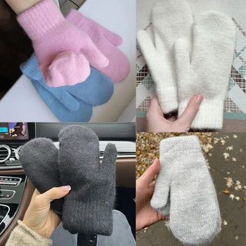Двуслойни ръкавици със заешка коса женски зимни корейски вариант на плътен цвят с всички пръсти зимни дамски ръкавици момичета ръкавици