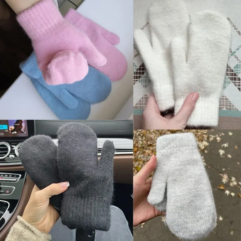 Dvoslojne rukavice od zečje dlake ženske zimske korejske verzije jednobojnih svih prstiju zimske ženske rukavice rukavice za djevojčice
