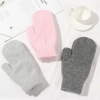 1 двойка двуслойни ръкавици със заешка козина, женски плюшени корейски едноцветни всички пръсти, зимни жени, момичета, меки удебелени топли ръкавици