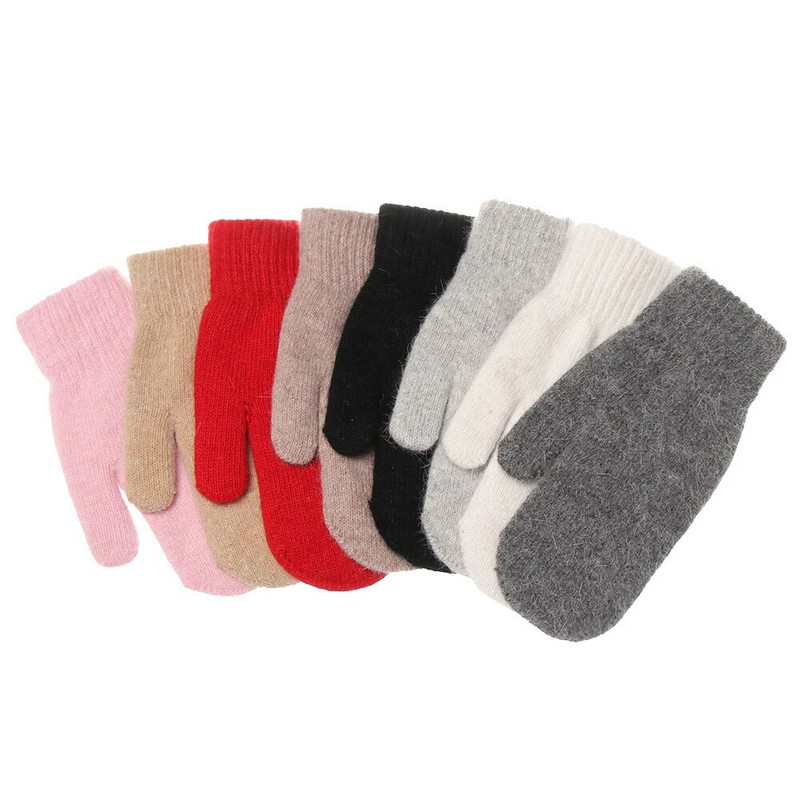 1Pora dvisluoksnės triušio plaukų pirštinės Moteriškos pliušinės korėjietiškos vienspalvės visų pirštų žieminės moteriškos mergaičių minkštos storos šiltos pirštinės