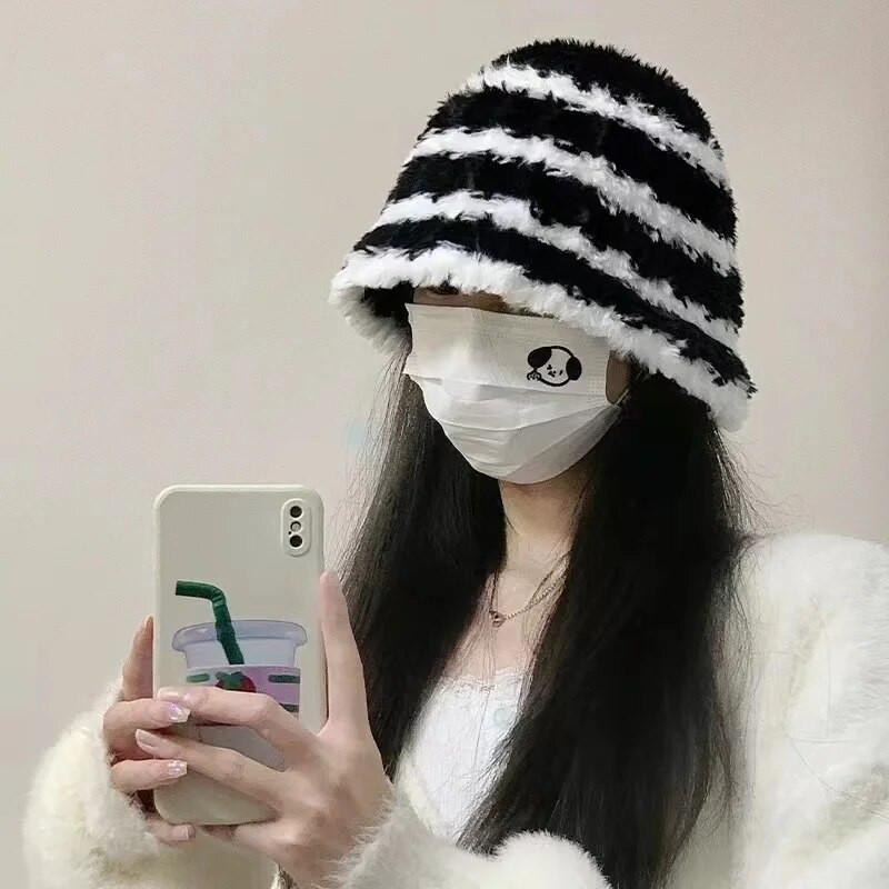 Nove tople modne ženske muške šešire pamučne udobne jesenske i zimske svestrane pruge koje blokiraju boje plišana putna kupola