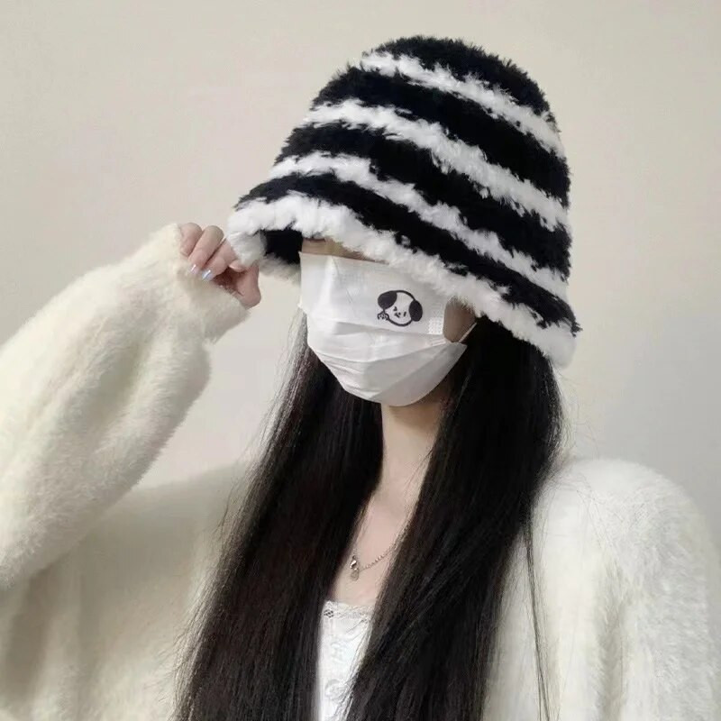 Nove tople modne ženske muške šešire pamučne udobne jesenske i zimske svestrane pruge koje blokiraju boje plišana putna kupola