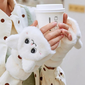 Γυναικείες μόδας βελούδινα ζεστά γάντια γούνα κουνελιού γάτας Γάντια χωρίς δάχτυλα Μαλακά κορίτσια Χοντρά εύκαμπτα χειμωνιάτικα γάντια με μισό δάχτυλο