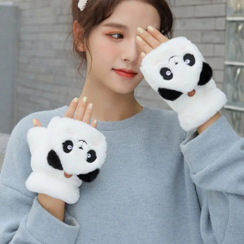 Γυναικείες μόδας βελούδινα ζεστά γάντια γούνα κουνελιού γάτας Γάντια χωρίς δάχτυλα Μαλακά κορίτσια Χοντρά εύκαμπτα χειμωνιάτικα γάντια με μισό δάχτυλο