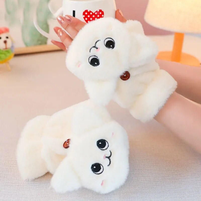 Modne ženske plišane tople rukavice od krzna zeca, mačje rukavice Preklopne rukavice bez prstiju Mekane debele fleksibilne zimske rukavice za djevojčice na pola prsta