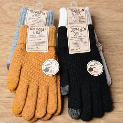 Sievietēm Vīrieši Silti ziemas skārienekrāna cimdi Stretch Knit Cimdi Vilnas Pilns Finger Guantes Sieviešu tamborēšanas cimdi