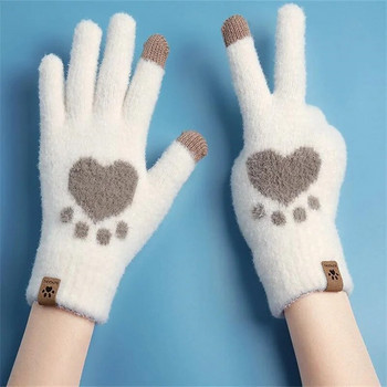 Μόδα γάντια εκτύπωσης ποδιών γάτας Κινητό τηλέφωνο Οθόνη αφής πλεκτά γάντια Χειμερινά χοντρά & ζεστά μαλακά χνουδωτά γάντια για ενήλικες Ανδρικά γυναικεία