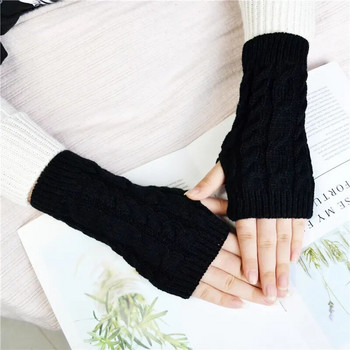Дамски стилни топли за ръце зимни ръкавици, плетени на една кука ръкавици с ръкавица от изкуствена вълна Топли ръкавици без пръсти, усукан модел, дамски ръкавици