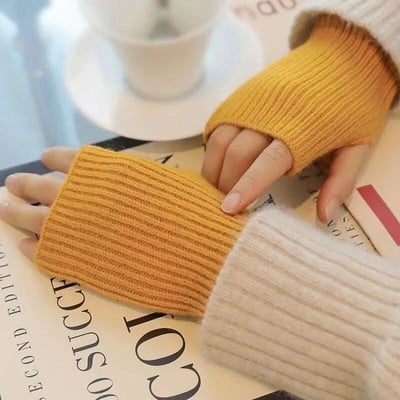Trumpos pirštinės be pirštų Moteriškos kumštinės pirštinės žiemos šiltesnės megztos rankovės, plonos laisvalaikio minkštos mergaičių gotikos drabužiai Panko stiliaus gotikinės pirštinės