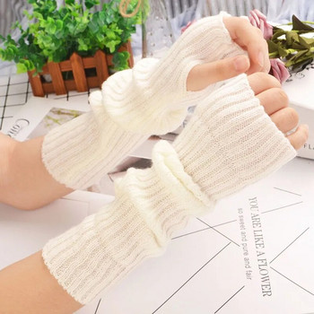 Нови дамски нагреватели за ръце Японски бели черни готически плетени ръкавици Kawaii без пръсти Ръкави за китката на глезена Аниме ръкавици за момичета Harajuku