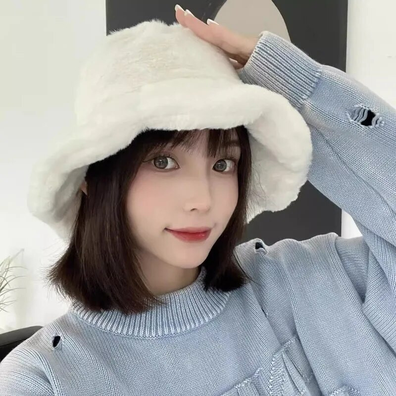 Topla kapa s naborima za žene Ribarske kape od umjetnog krzna od janjeće vune Za djevojke Zimske jednobojne tople kape na otvorenom Kape za sunčanje