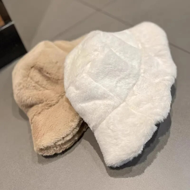 Topla kapa s naborima za žene Ribarske kape od umjetnog krzna od janjeće vune Za djevojke Zimske jednobojne tople kape na otvorenom Kape za sunčanje