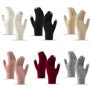 Зимни ръкавици със сензорен екран Вълна плюс кадифени плетени ръкавици с плътни ръкавици за езда на открито за мъже, жени, плетени на една кука Guantes