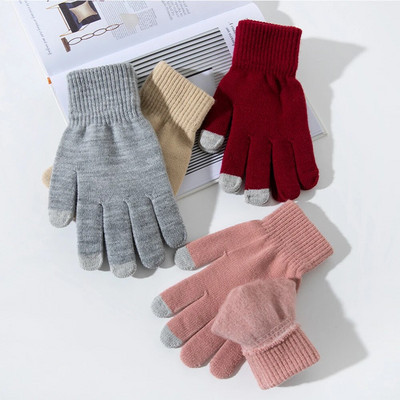Winter Touch Screen Gloves Wool Plus Velvet Knitted Mittens Thicken Outdoor Riding Gloves For Men Women Crochet Guantes