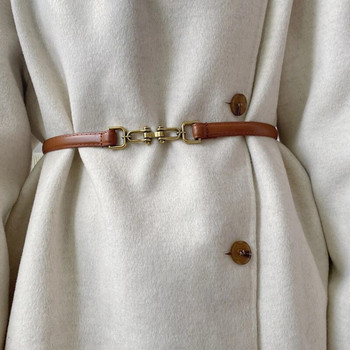 Απλή μόδα λεπτή δερμάτινη ζώνη γυναικεία γυναικεία χρυσή μεταλλική πόρπη Ρυθμιζόμενη ζώνη μέσης Skinny παλτό Φόρεμα λουριά ζώνη