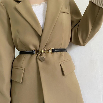 Обикновен моден тънък колан от изкуствена кожа Дамски женски златен метален катарама Регулируем колан за талията Тесничко палто Рокля презрамки за колан