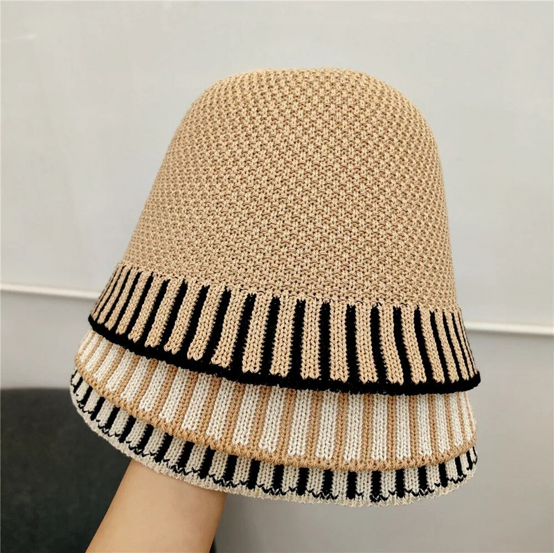 Ženski pleteni šešir Ljetne prugaste kape za sunčanje u boji, Ženski sklopivi Bob šešir Ribarski šešir Putovanje na otvorenom Gorros Panama