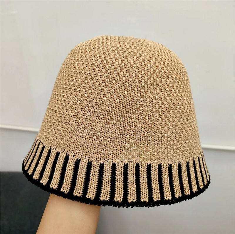 Ženski pleteni šešir Ljetne prugaste kape za sunčanje u boji, Ženski sklopivi Bob šešir Ribarski šešir Putovanje na otvorenom Gorros Panama