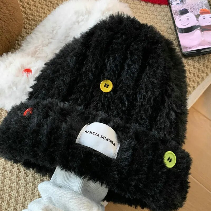 Y2k jesenska plišana ribarska kapa s gumbima za pletenje zimskih toplih panamskih kapa šešira Kapa od umjetnog krzna Široke kape