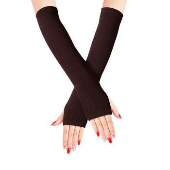 Γυναικεία χειμωνιάτικα μπράτσα ζεστά μακριά γάντια χωρίς δάχτυλα Πλεκτά ριγέ ζεστά γάντια Προστασία βραχίονα ζεστά μανίκια με μισό δάχτυλο