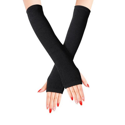 Talvine naiste kätesoojendaja sõrmedeta pikad kindad kootud triibulised soojad labakindad kaitsekäesoojendaja poolsõrmega varrukad