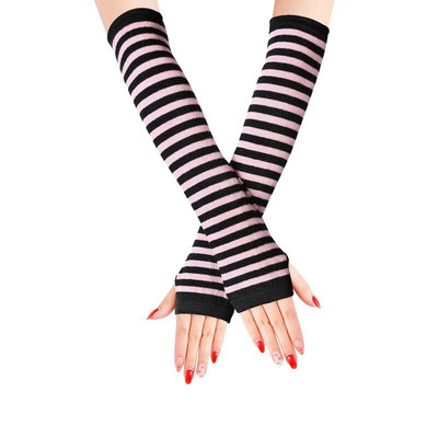 Talvine naiste kätesoojendaja sõrmedeta pikad kindad kootud triibulised soojad labakindad kaitsekäesoojendaja poolsõrmega varrukad