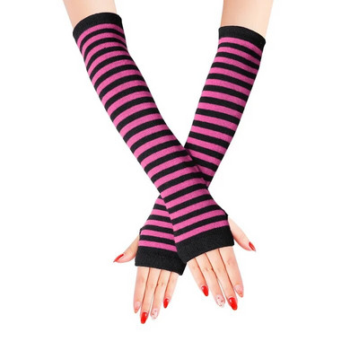 Talvine naiste kätesoojendaja sõrmedeta pikad kindad kootud triibulised soojad labakindad kaitsekäesoojendaja poolsõrmega varrukad